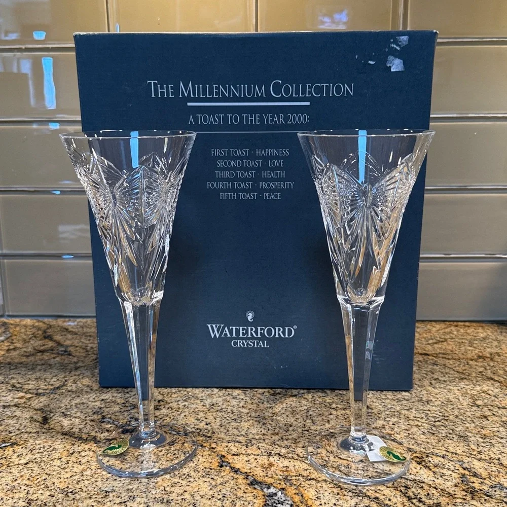 Waterford Crystal Millennium Collection Happiness Toasting Flutes New in Box